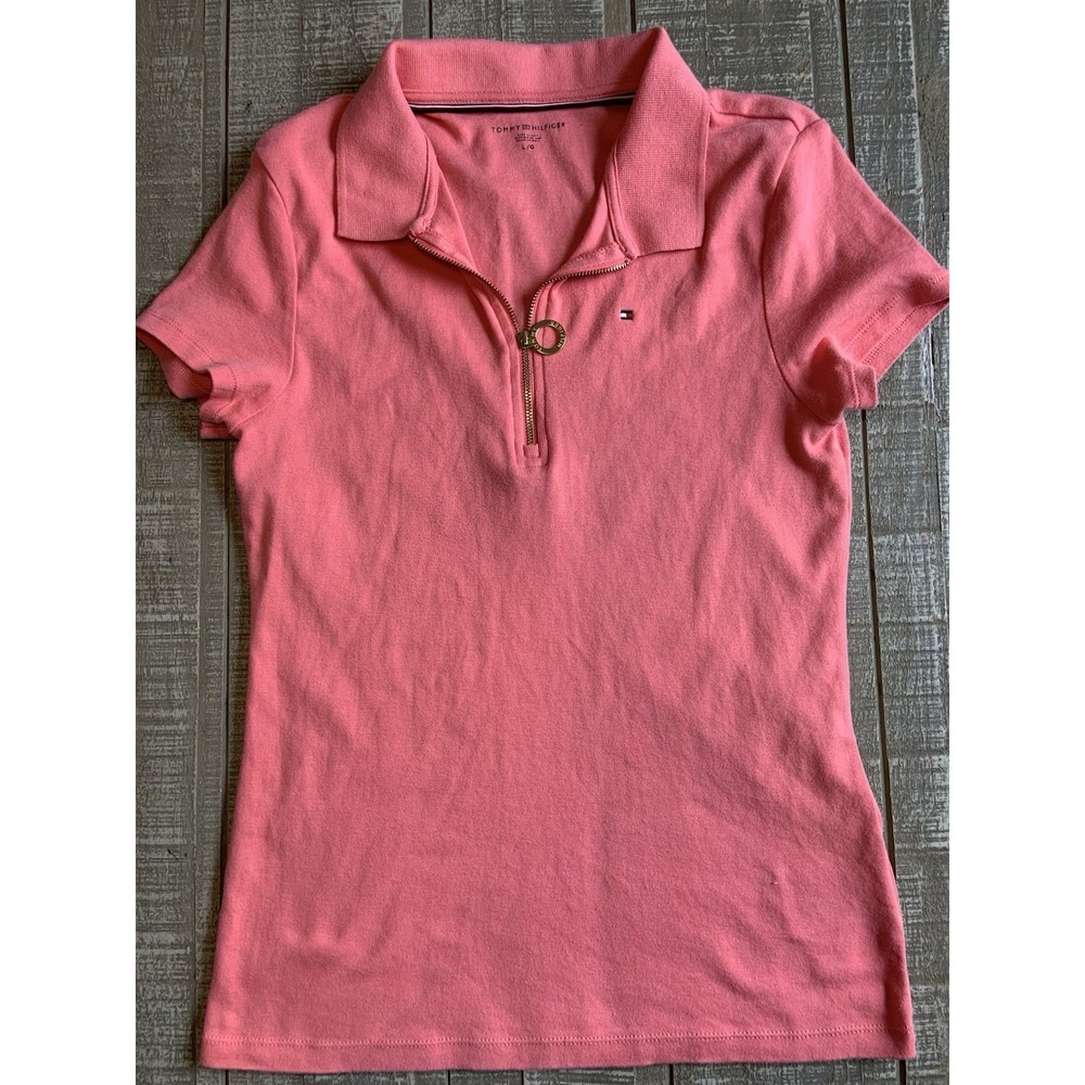 Tommy‎ Hilfiger Polo Shirt Women's Large Pink Slim Fit Short Sleeve Casual Y2K